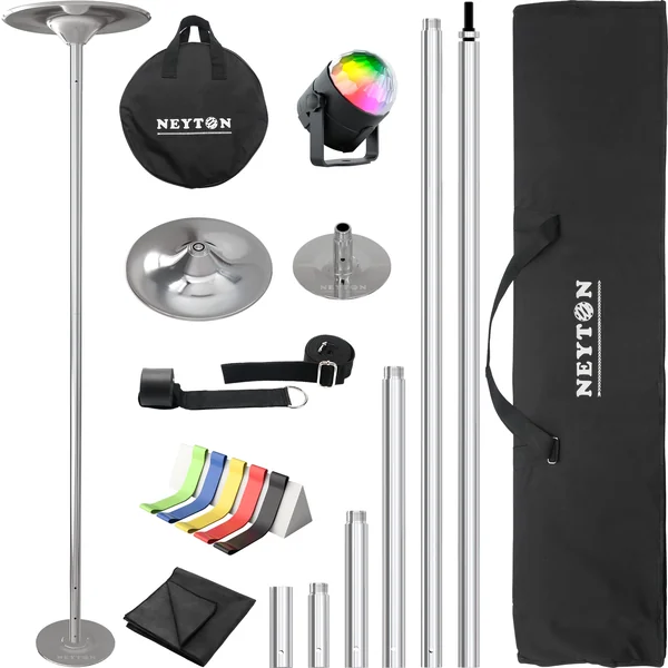 10ft Home Stripper Dance Pole | 7-10ft Portable and Adjustable Dancing Pole | Pro Spinning/Static Dance Pole Fitness Equipment (Silver)