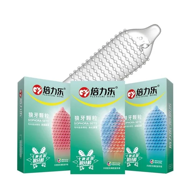 10Pcs Ice & Fire Ribbed Condoms Penis Sleeves With Spikes Warm Cool Feeling Moist Large Dots G-spot Stimulation Condom For Men