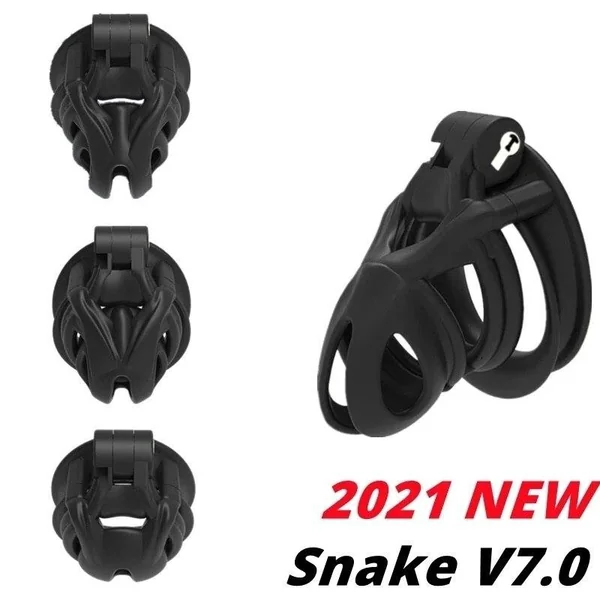 2021 New Snake 3D EVO Cage Mamba V7.0 Male Chastity Device With 4 Double-Arc Cuff Penis Rings Cobra Cock Belt Adult Sex Toys