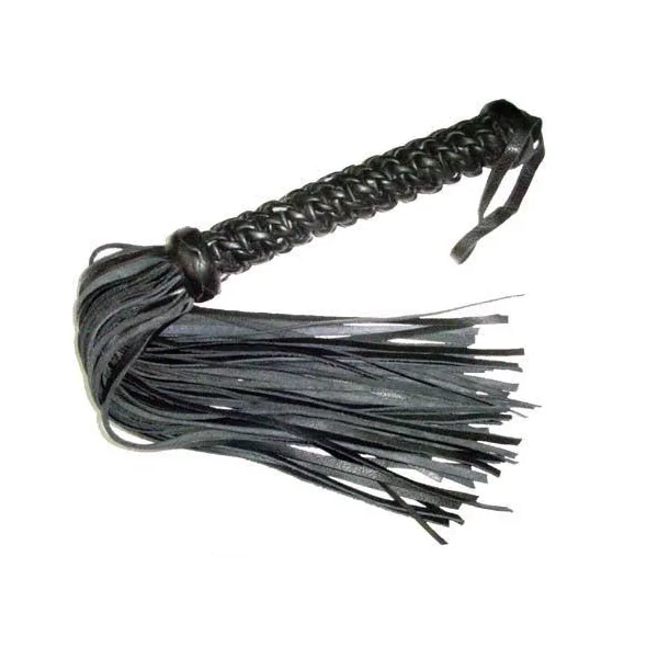 22" LONG BLACK LEATHER FLOGGER WITH BRAIDED HANDLE