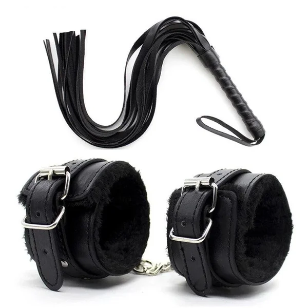 2Pcs/set PU Leather Erotic Handcuffs Ankle Cuff Restraints With Whip BDSM Bondage Slave Sex Toys For Couple Adult Game Flogger