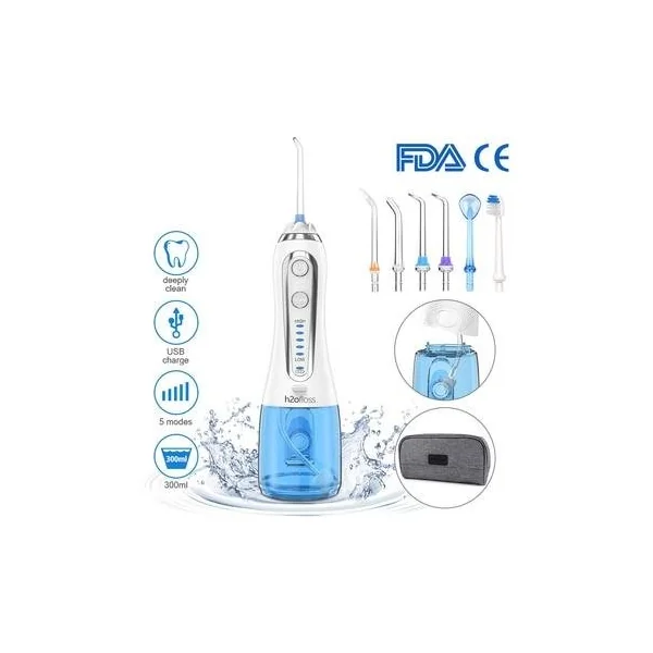 300ml Portable Oral Irrigator USB Rechargeable Dental Water Flosser Jet 5 Modes Irrigator Dental Teeth Cleaner + 5 Jet Tip & Bag
