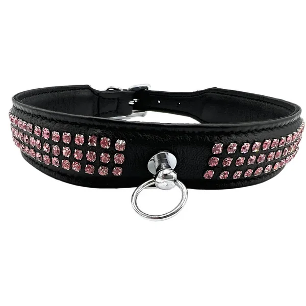 3 ROW MINI RHINESTONE COLLAR IN BLACK LEATHER