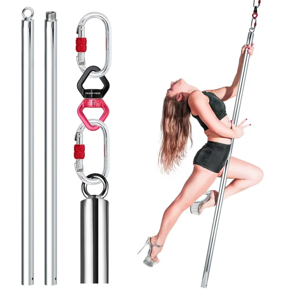 45mm Removable Dance Pole Set Spinning Pole Dance Portable Static Fitness Dancing Pole Kit for Exercise Club Party Pub Home Silver-Flying Pole