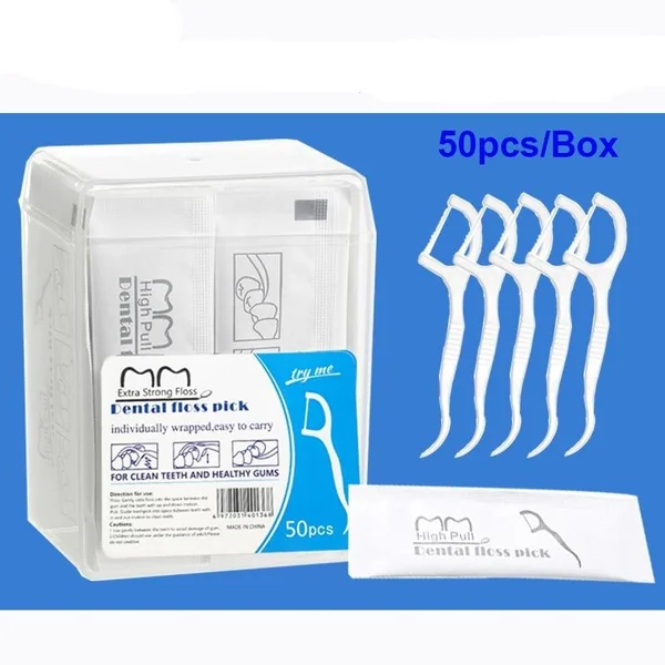 50pcs portable dental floss teeth sticks oral care hygiene toothpick individual package Polyethylene dental flosser with box
