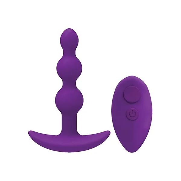 A Play Beaded Rechargeable Silicone Anal Plug w/Remote - Purple