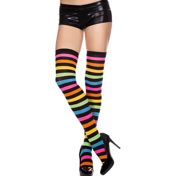 ACRYLIC NEON RAINBOW STRIPES THIGH HI
