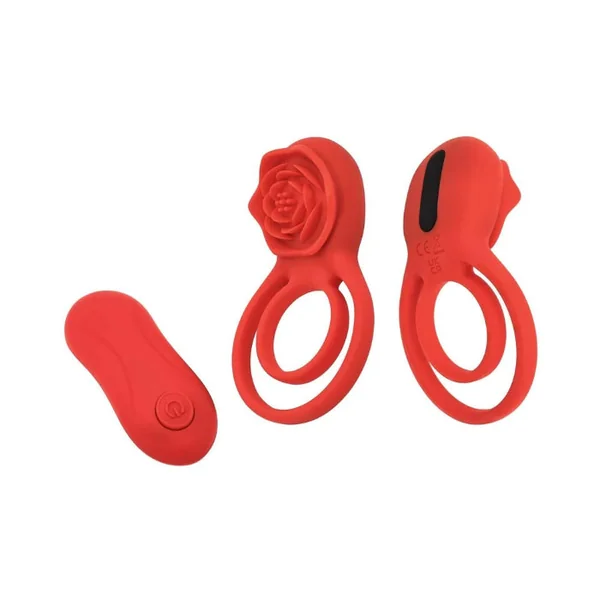 Adam & Eve Double Ring Rose Stimulator Rechargeable Silicone Remote Control Vibrating Cockring