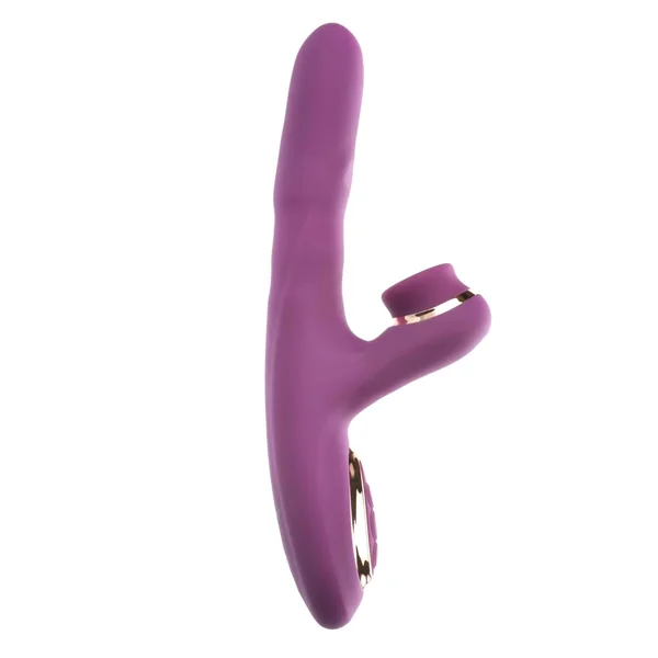 Adam & Eve Rose Gold Tappin' Rabbit Curved Thrusting Rechargeable Vibrating Rabbit Style Stimulator With Tapping External Stimulator