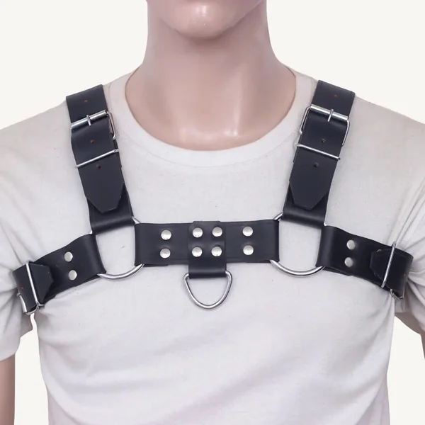 Adjustable Bulldog Mens Leather Chest Harness