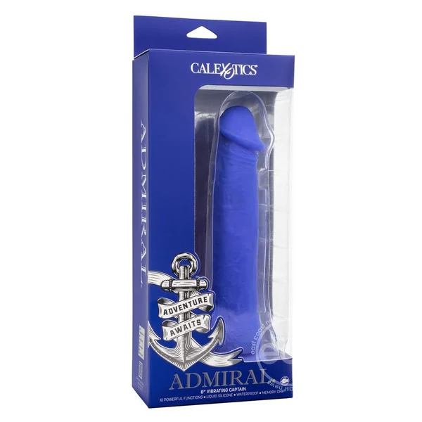 Admiral Vibrating Captain Rechargeable Silicone Dildo 8in - Blue