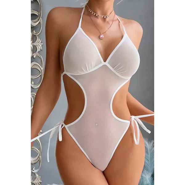 All Eyes on You Sheer Cut-Out Halter Teddy