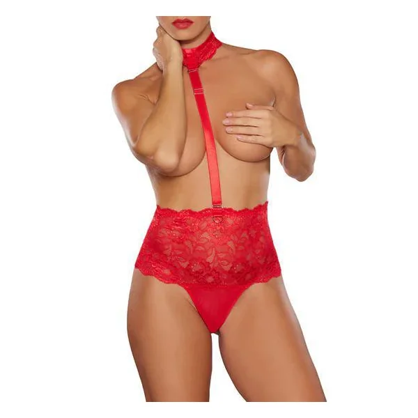 Allure Love Bug High-Waisted Lace Thong with Tie Back and Lace Collar O/S