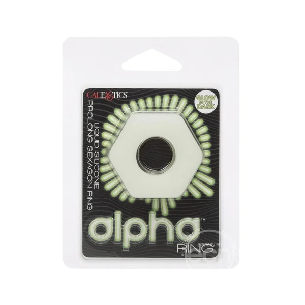 Alpha Glow in the Dark Liquid Silicone Prolong Sexagon Ring - White