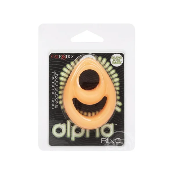 Alpha Glow in the Dark Liquid Silicone Teardrop Dual Ring - Orange