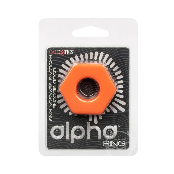 Alpha Liquid Silicone Prolong Sexagon Cock Ring - Orange