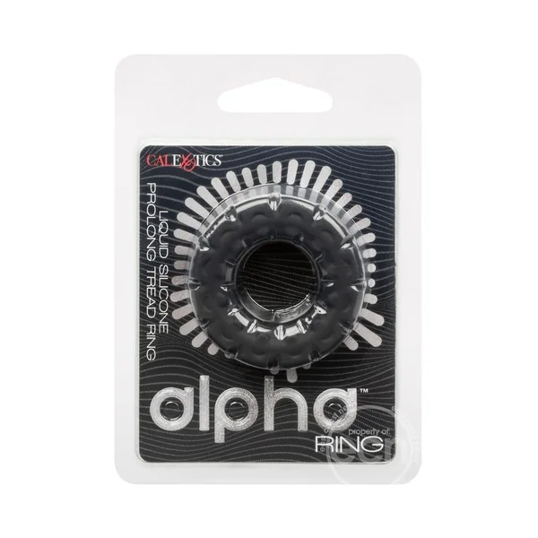 Alpha Liquid Silicone Prolong Tread Cock Ring - Black