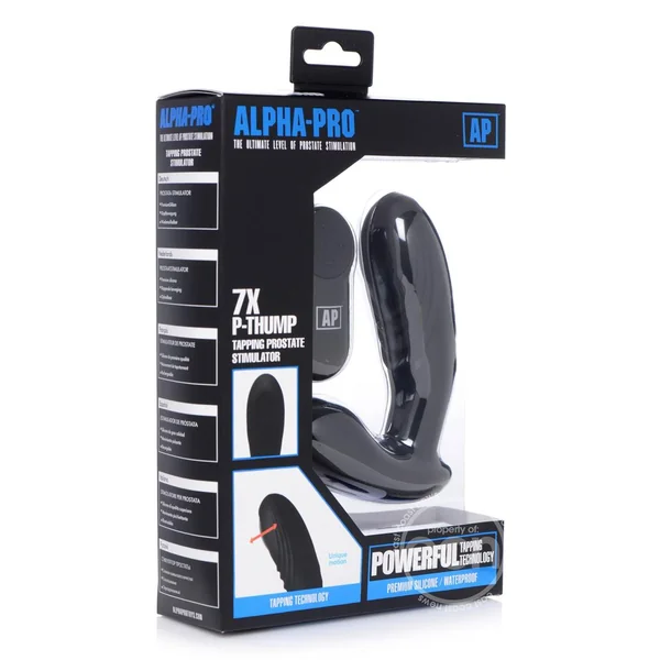 Alpha-Pro 7x P-Thump Rechargeable Vibrating Tapping Silicone Prostate Stimulator - Black