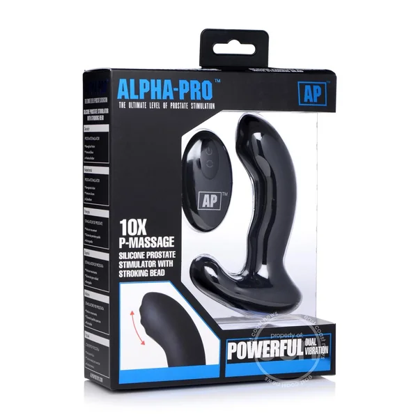 Alpha-Pro P-MASSAGE Prostate Stimulator with Stroking Bead - Black