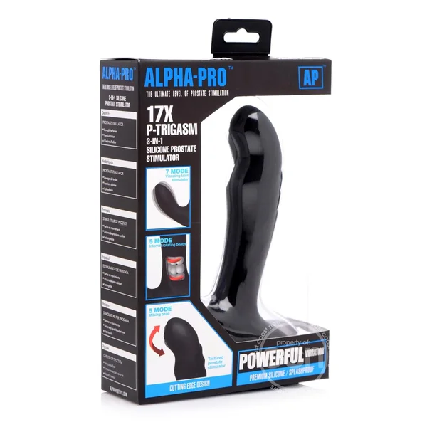 Alpha-Pro P-Trigasm 3-in-1 Silicone Prostate Stimulator - Black