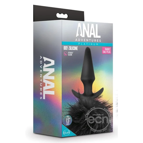 Anal Adventures Platinum Rabbit Tail Anal Plug - Black