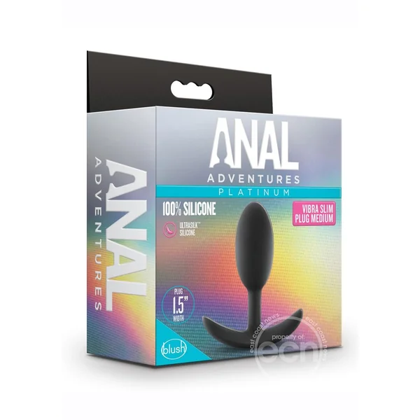 Anal Adventures Platinum Silicone Vibra Slim Butt Plug - Medium - Black