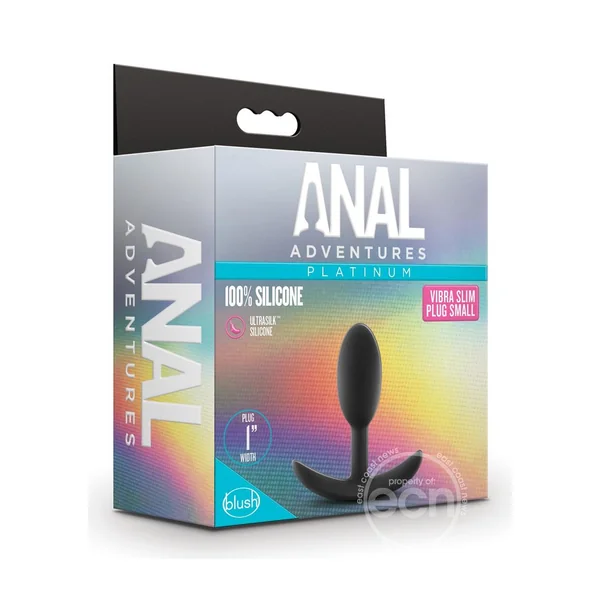 Anal Adventures Platinum Silicone Vibrating Slim Anal Plug - Small - Black