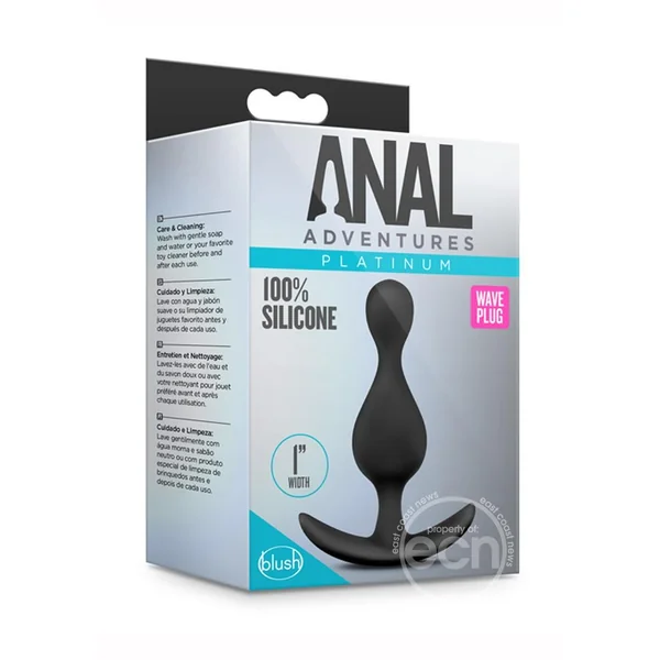 Anal Adventures Platinum Wave Silicone Butt Plug - Black