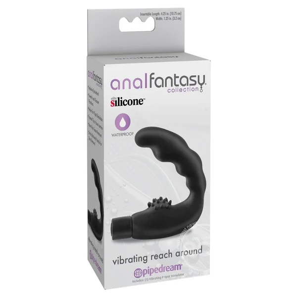 Anal Fantasy Collection Vibrating Reach Around Silicone Massager Waterproof 4.25in - Black