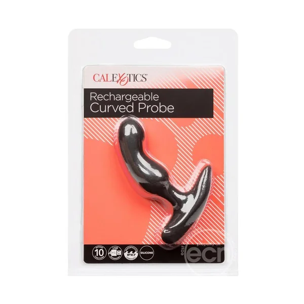Anal Toys Rechargeable Curved Probe Silicone Anal Plug - Black