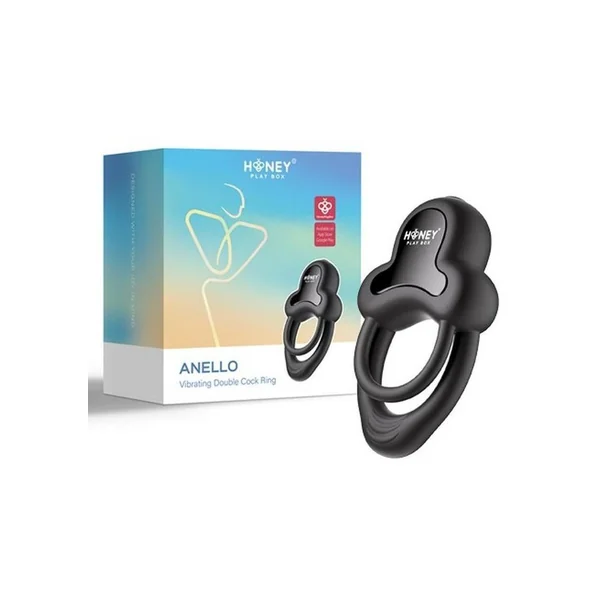 Anello App Control Vibrating Silicone Rechargeable Cock Ring with Clitoral Stimulator - Black