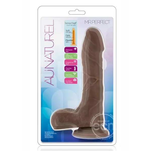 Au Naturel Mister Perfect Dildo with Balls 8.5in - Chocolate
