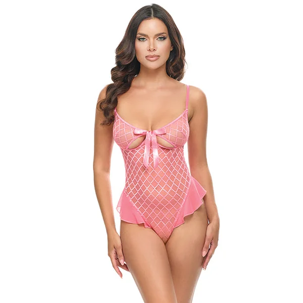 Aubrielle Diamond Mesh Underwire Teddy - Pink LG