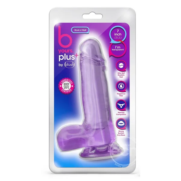 B Yours Plus Rock n' Roll Realistic Dildo with Balls 7.25in - Purple