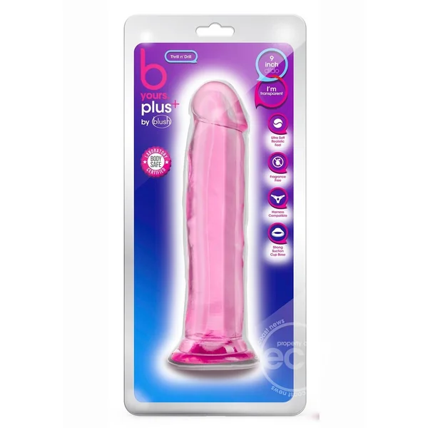 B Yours Plus Thrill n' Drill Realistic Dildo 9in - Pink