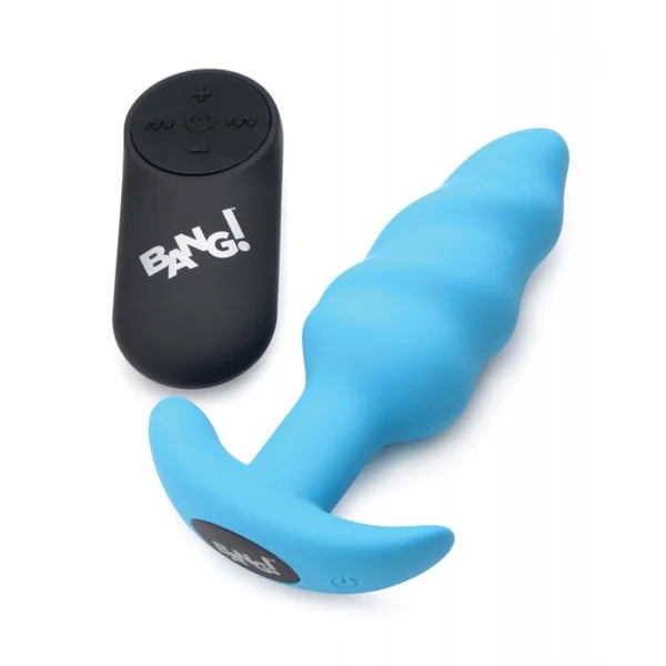 Bang! 21X Vibrating Butt Plug with Remote Control in Blue