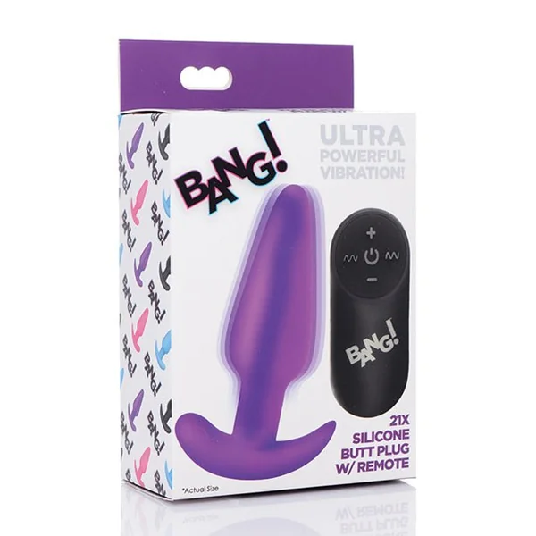 Bang! 21X Vibrating Silicone Butt Plug w/Remote - Purple