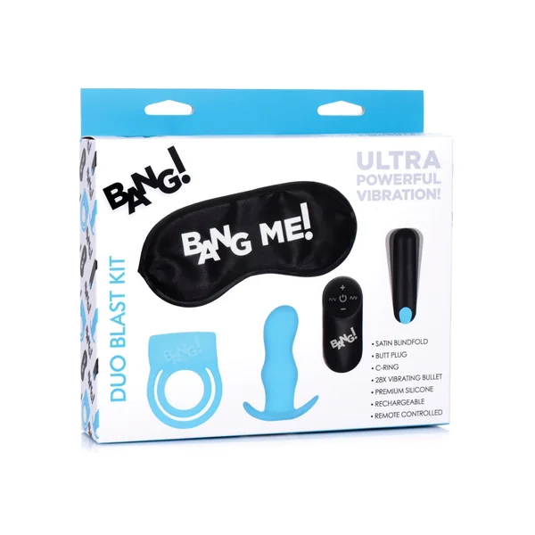 Bang! Duo Blast Remote Control Cock Ring & Butt Plug Vibe Kit - Blue