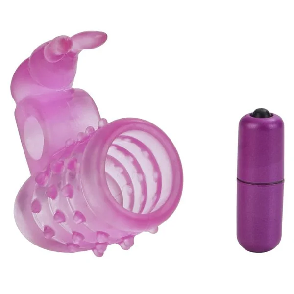 Basic Essentials Stretchy Vibrating Bunny Enhancer - Pink