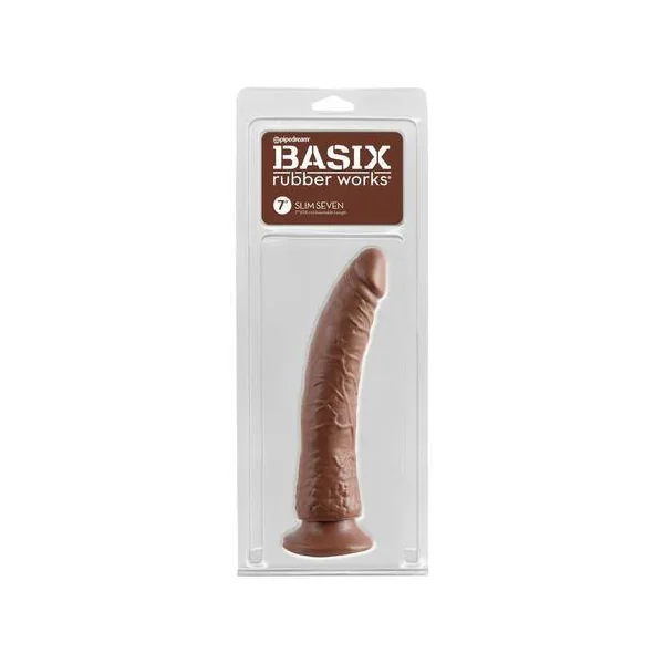 Basix Rubber Works Slim Seven 7 in. Dildo With Suction Cup Brown