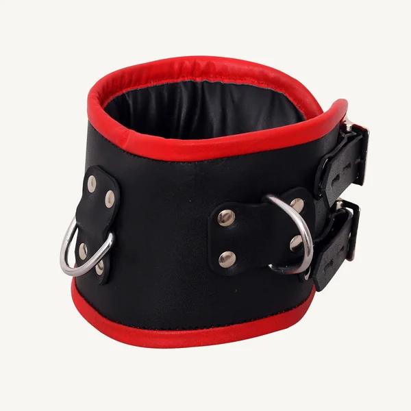 BDSM Black Leather Posture Collar with Red Piping