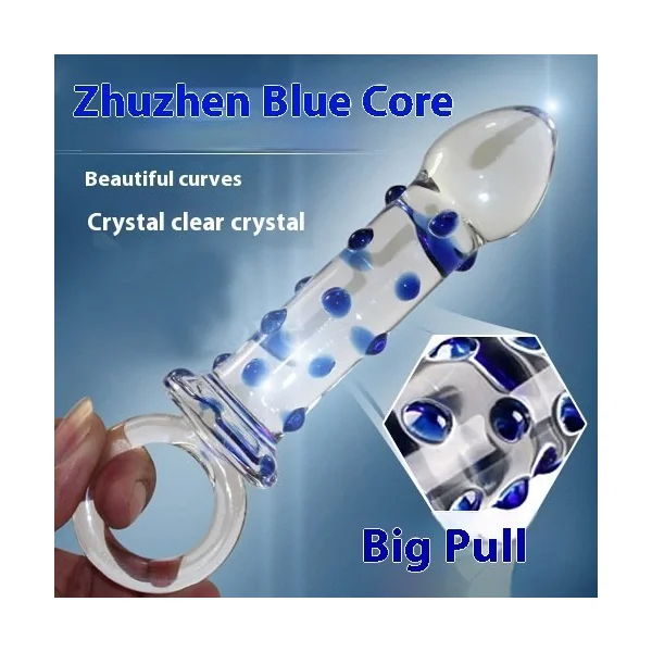 Bead Lock Blue Core Hand Pull Type Glass Dildo Product