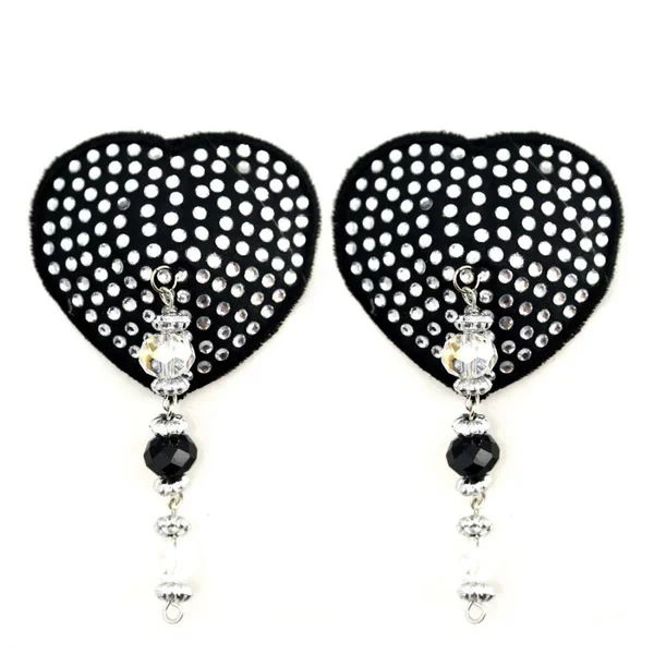 Bijoux de Nip Heart Black Crystal Pasties w/Beads