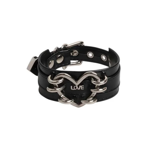 BLACK BONDAGE COLLAR WITH CHROME HEART