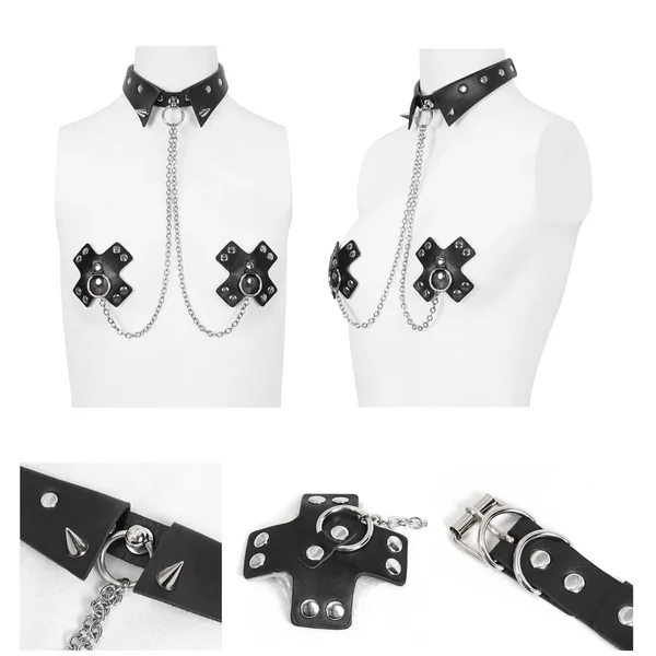 Black Collar Choker With Attached Pasties