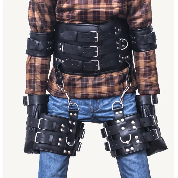 Black Leather Bondage Belt | BDSM Leather Restraints Waist Belt