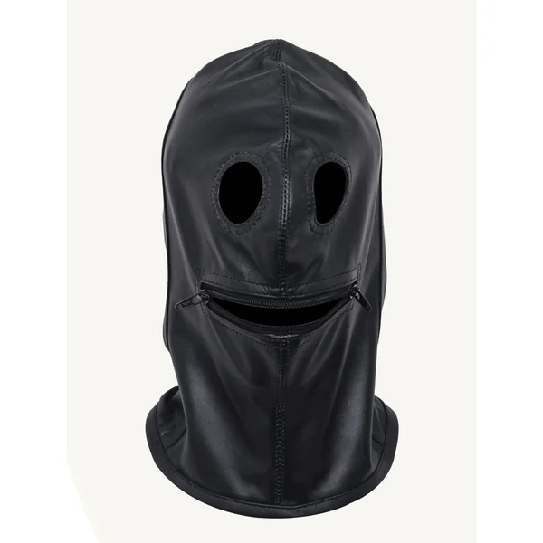 Black Leather Bondage Hood Gimp Zipper