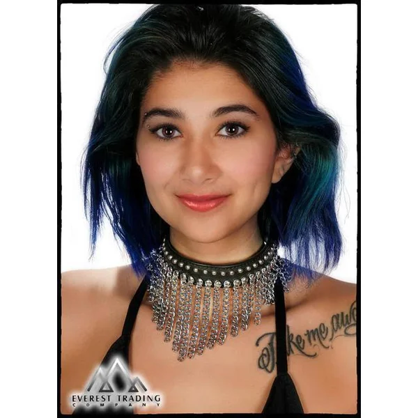 BLACK LEATHER COLLAR WITH WATERFALL CHAINS