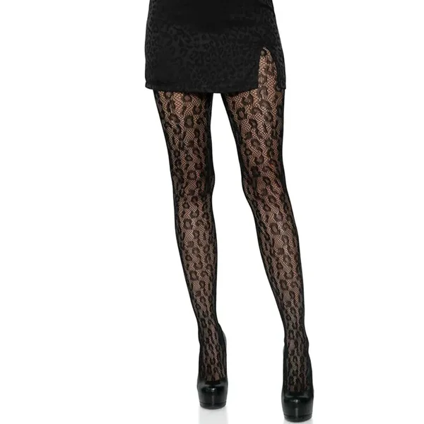 Black Leopard Net Tights
