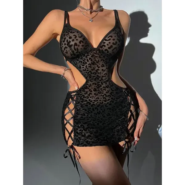 Black Leopard Print Babydoll Dress